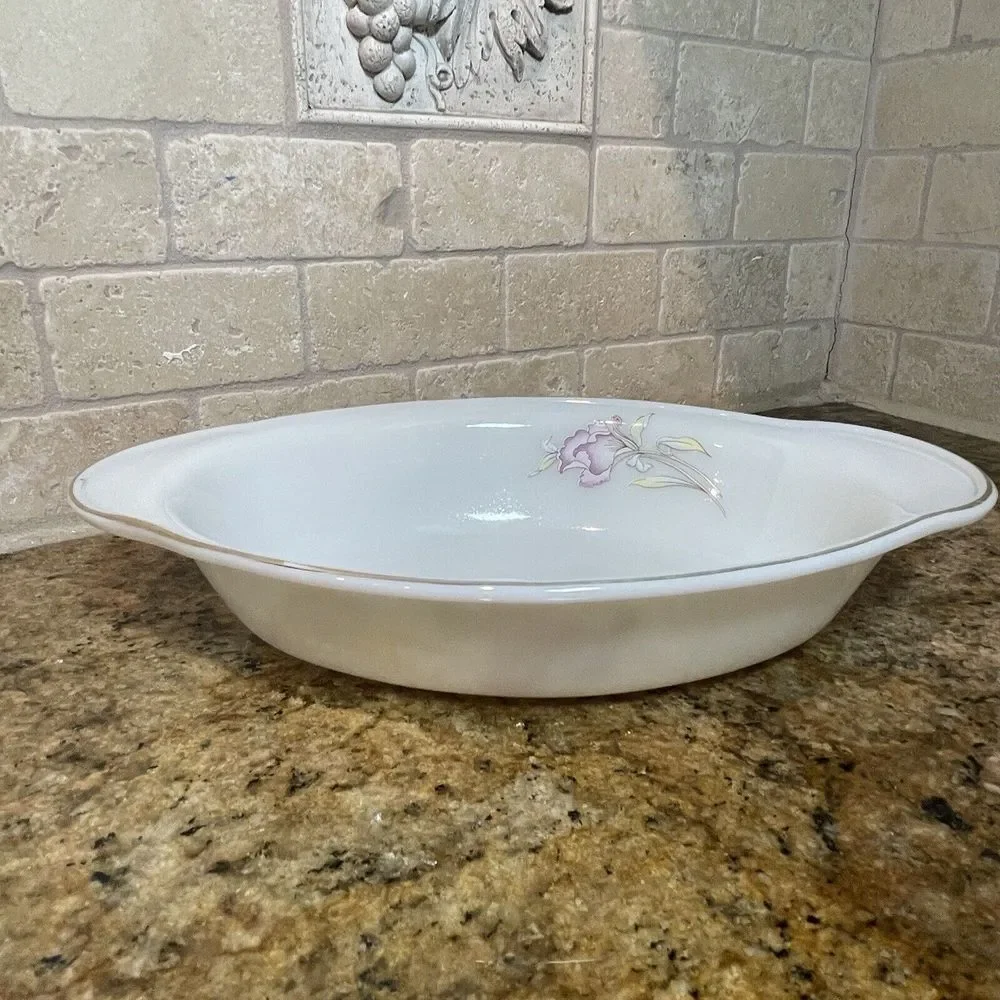 VTG Pair Acropal France Relish Dishes 10.5 Inch Victoria Oval‎ Milk Glass Floral
